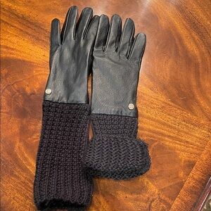 Black Leather and Knit Gloves